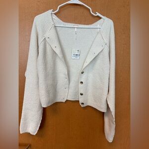 Free People Cream Cropped Button-Front Cardigan